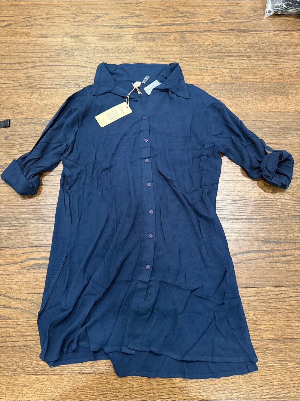 Navy Button-Front Shirt Dress-gauze